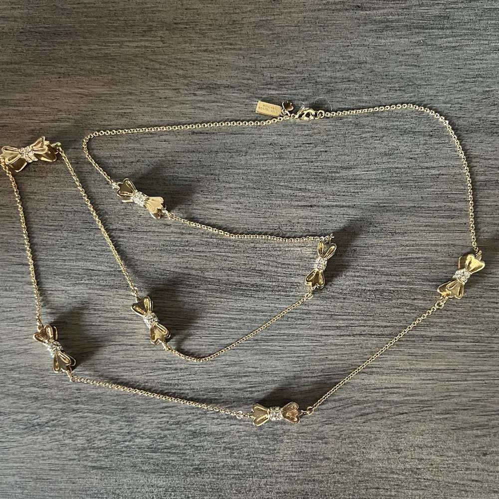 Gold Tone Kate Spade Crystal Bow Necklace